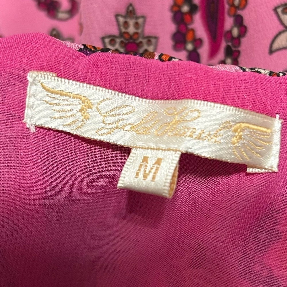 Gold Hawk 100% Silk Maxi Skirt Pink Paisley Size M Prairie Luxury Cottagecore - Picture 8 of 9